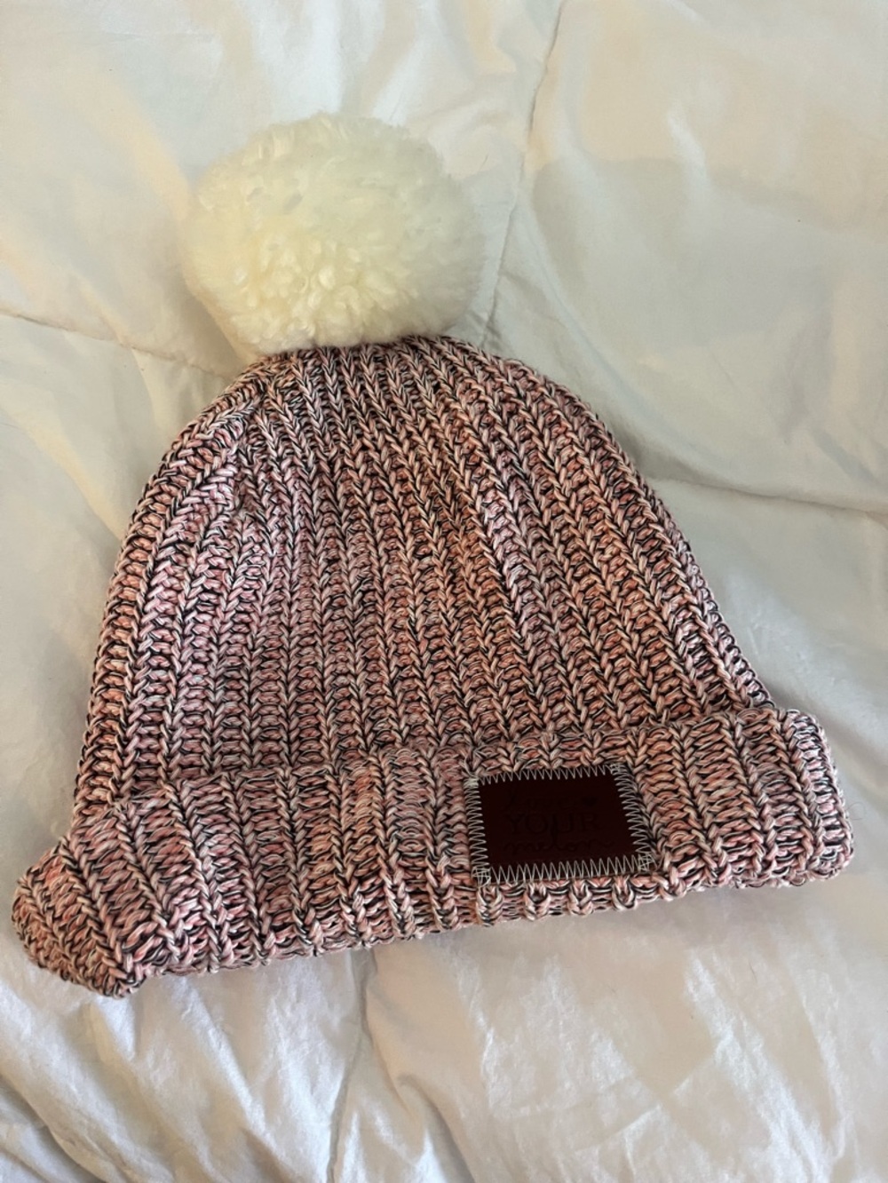 Love Your Melon Pink & White Marled Pom Beanie
